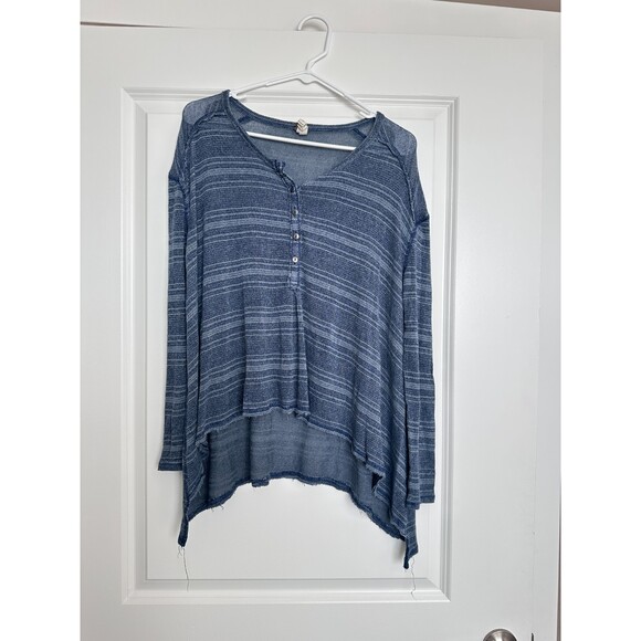 Free People Women's Henley Slouchy Top Blue Striped Size XS - Picture 1 of 6